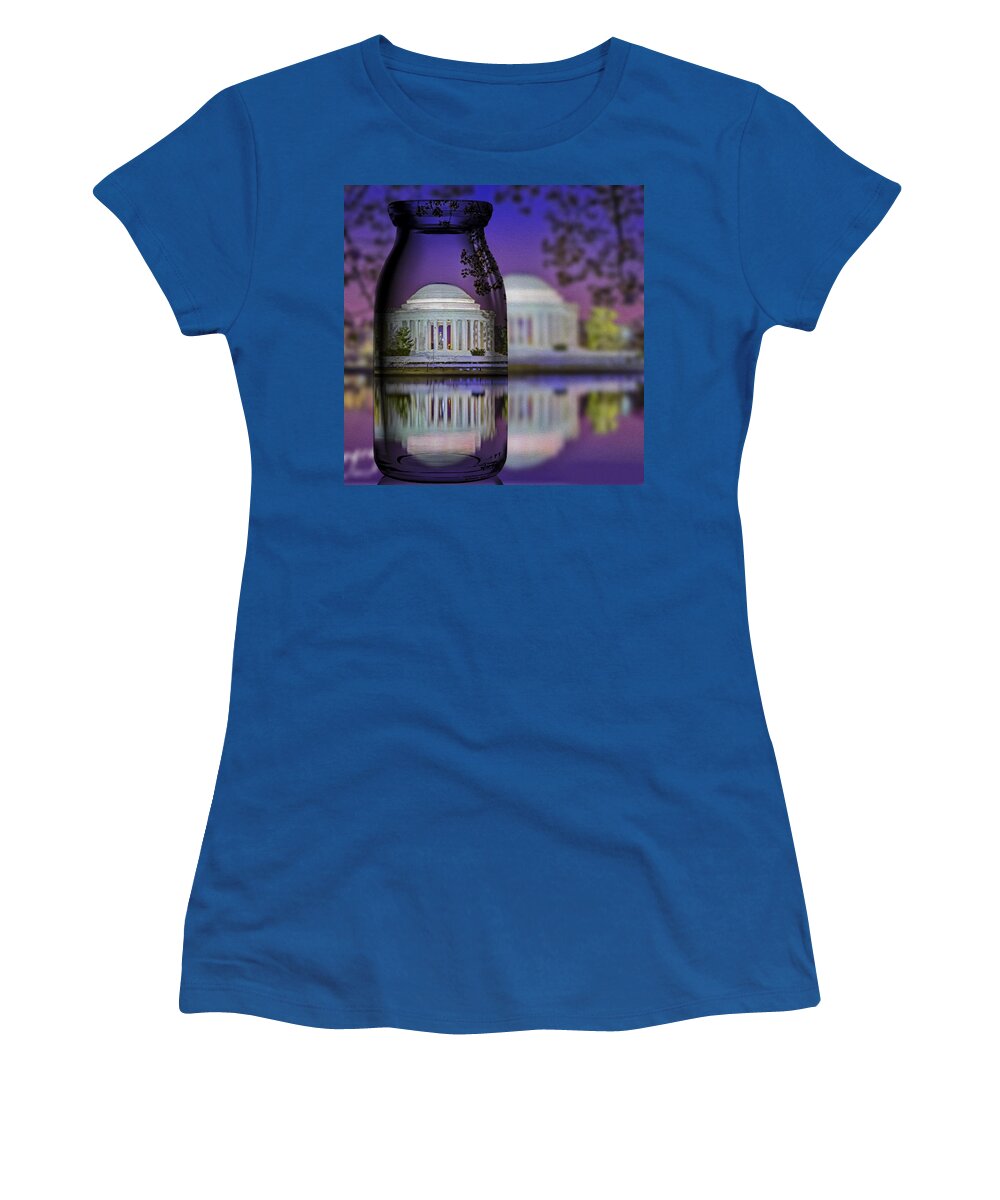Thomas Jefferson Memorial Women's T-Shirt featuring the photograph Jefferson Memorial In A Bottle by Susan Candelario