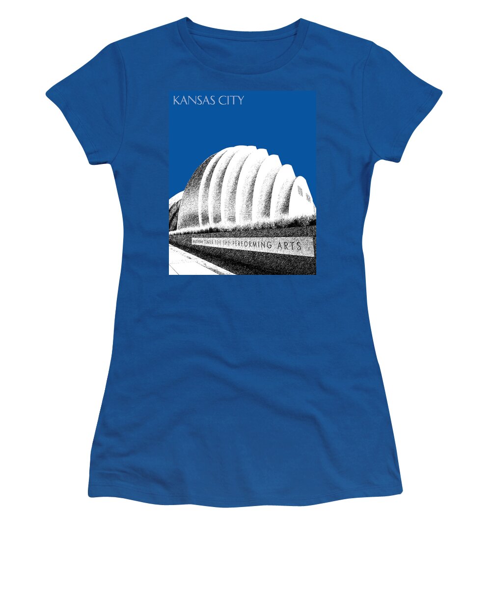 Architecture Women's T-Shirt featuring the digital art Kansas City Skyline 3 Kauffman Center - Royal Blue by DB Artist