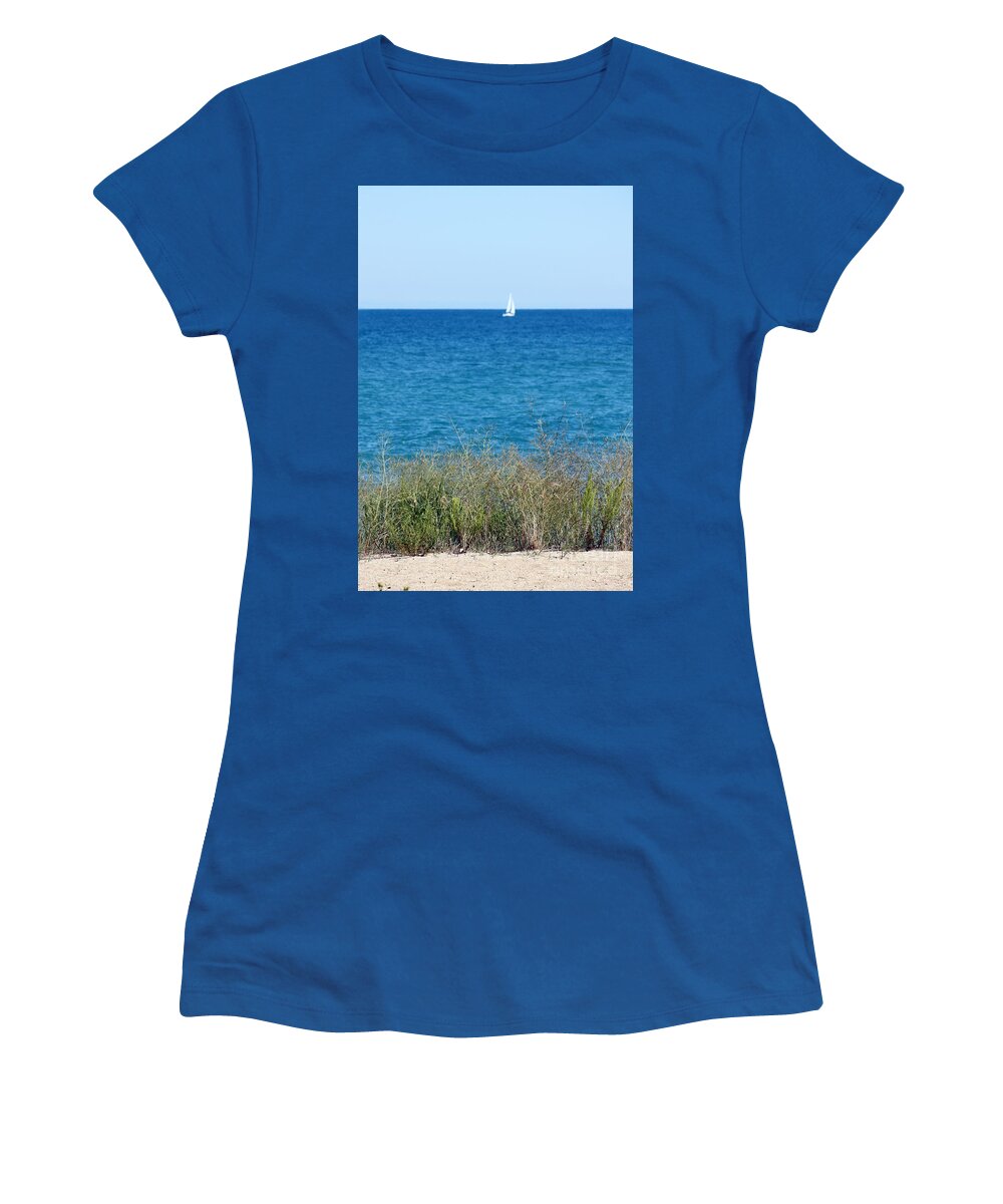 Winthrop Harbor Women's T-Shirt featuring the photograph Lake Michigan Sailing by Debbie Hart