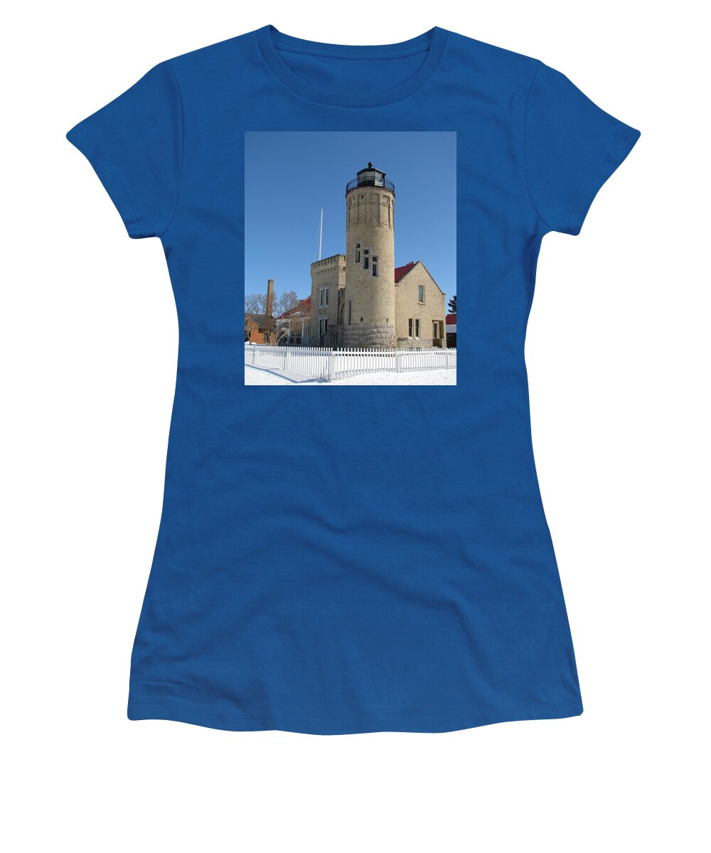 Old Mackinac Point Women's T-Shirt featuring the photograph Mackinac Point Light in Winter by Keith Stokes
