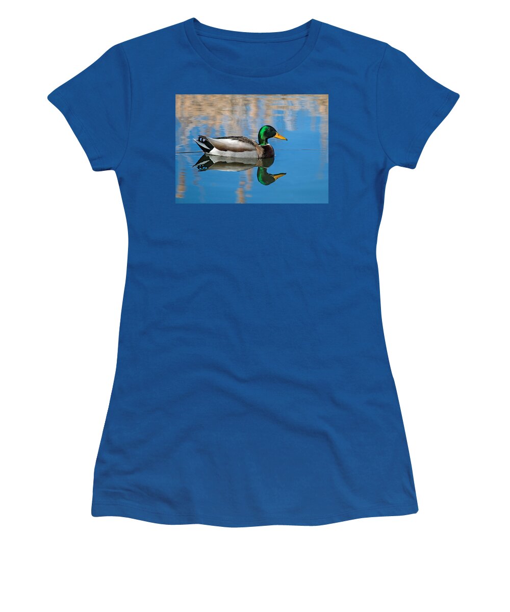 Anas Platyrhynchos Women's T-Shirt featuring the photograph Mallard Reflection by Dawn Key