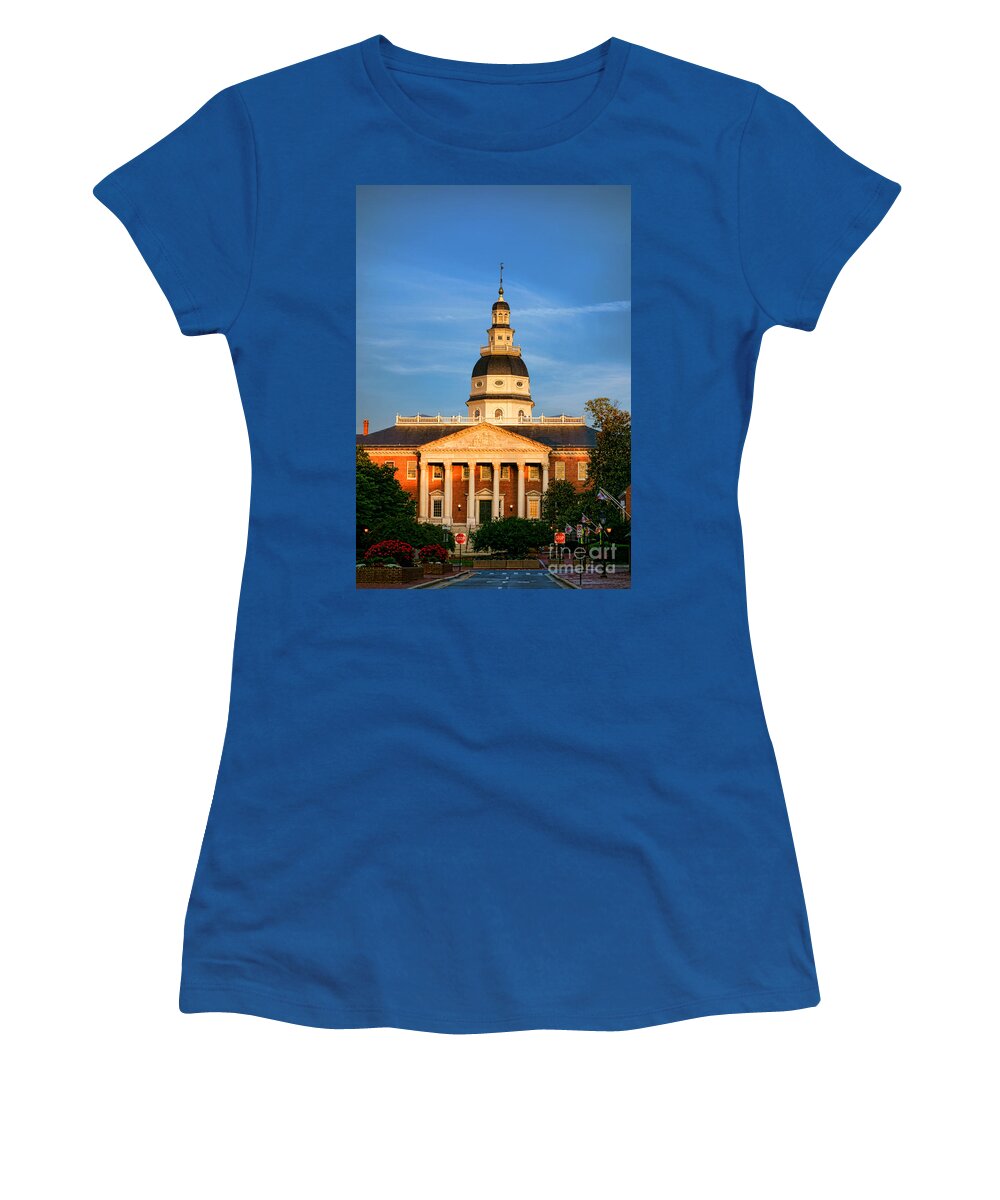 Maryland Women's T-Shirt featuring the photograph Maryland State House at Sunset by Olivier Le Queinec