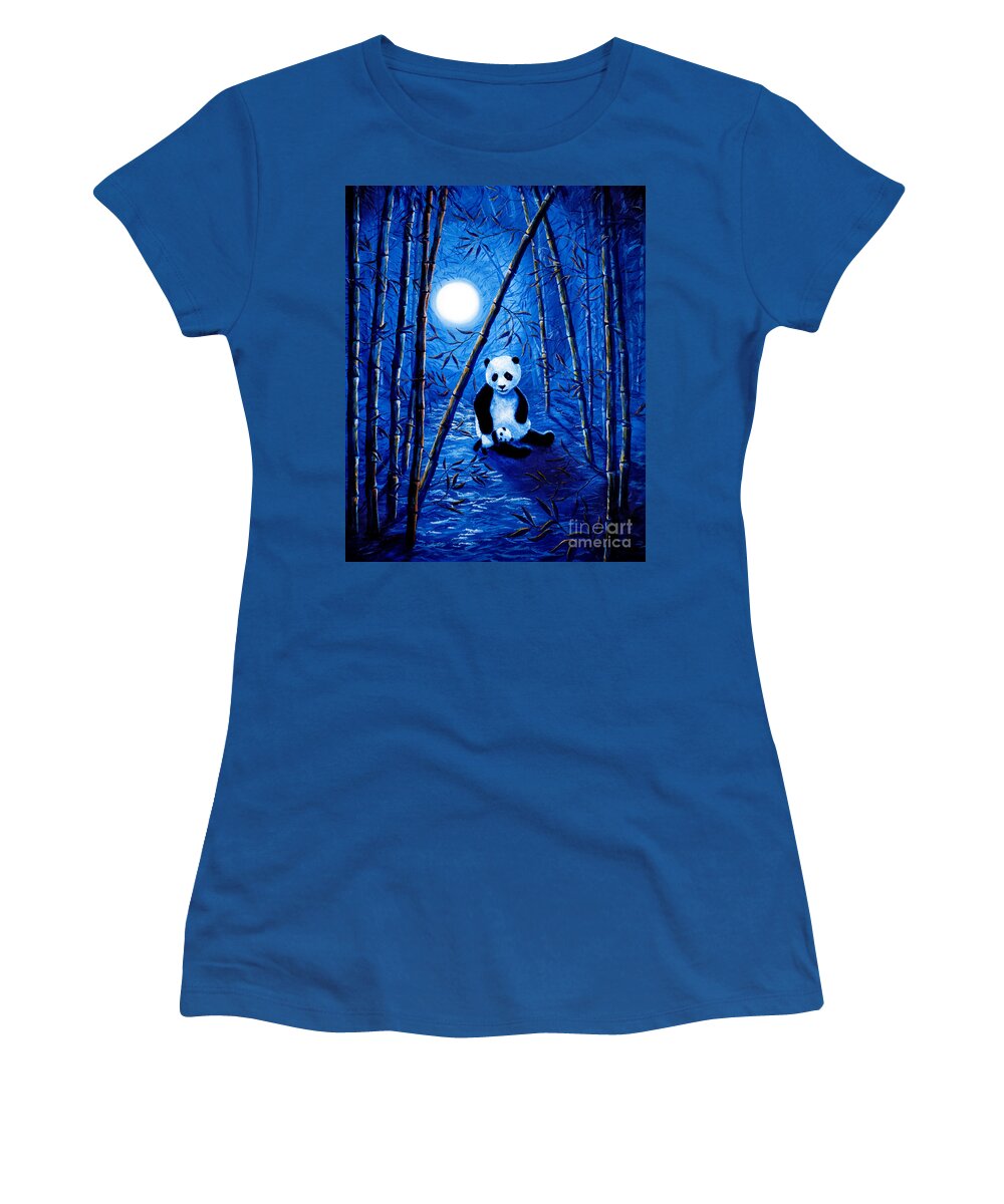 Zen Women's T-Shirt featuring the painting Midnight Lullaby in a Bamboo Forest by Laura Iverson