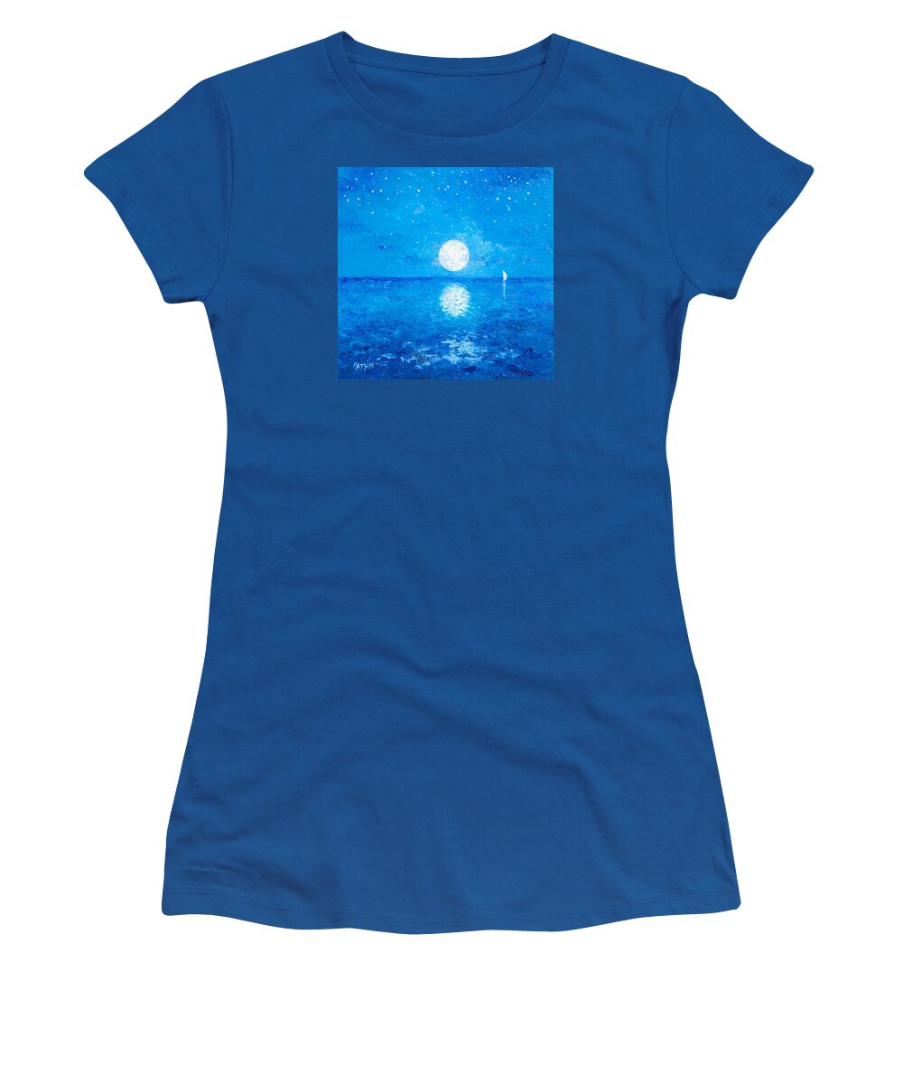 Moon Women's T-Shirt featuring the painting Moon and Stars by Jan Matson