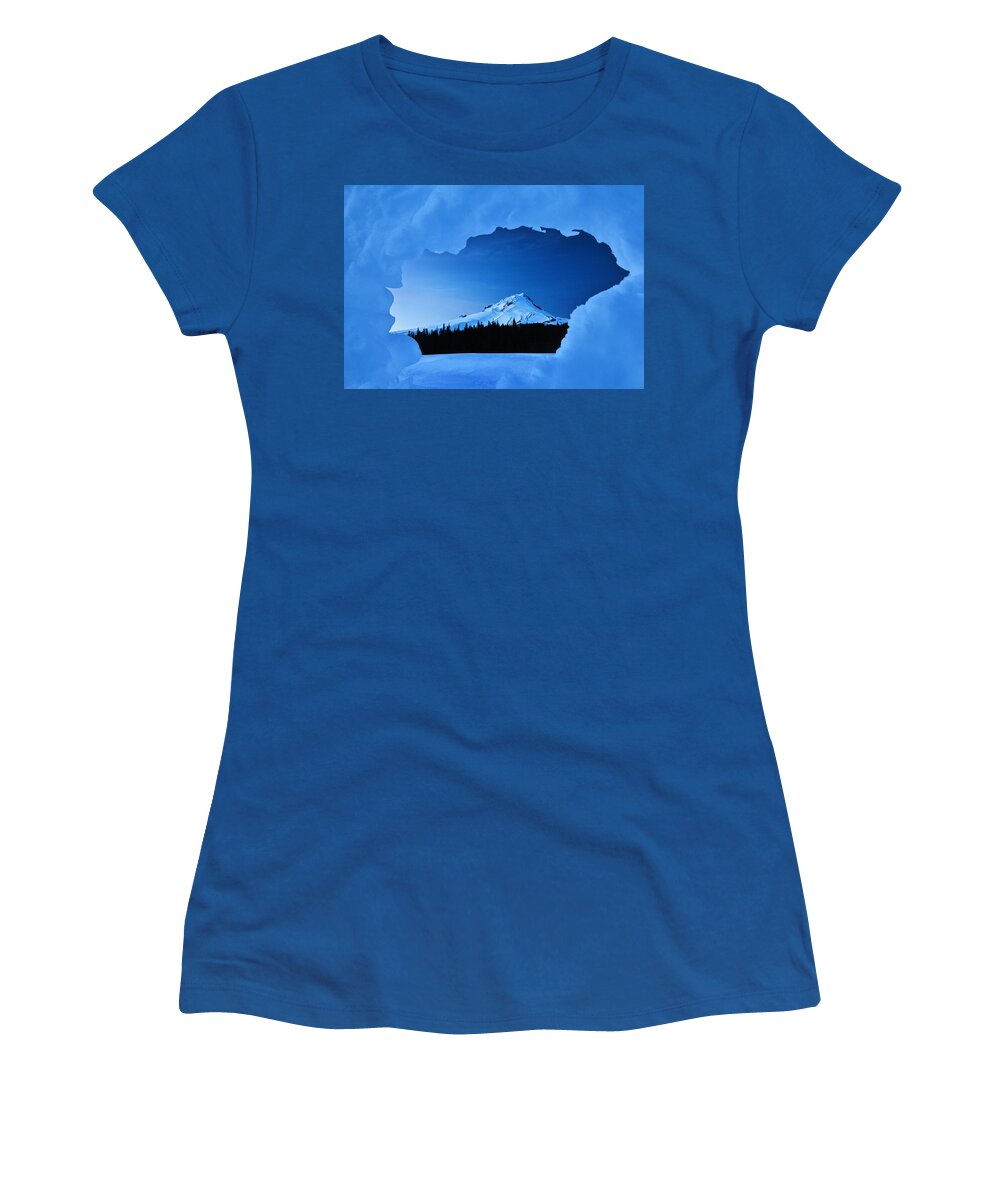  River Women's T-Shirt featuring the photograph Mount Hood Blues by Darren White
