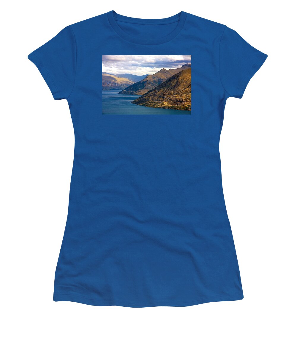 New Women's T-Shirt featuring the photograph Mountains Meet Lake by Stuart Litoff