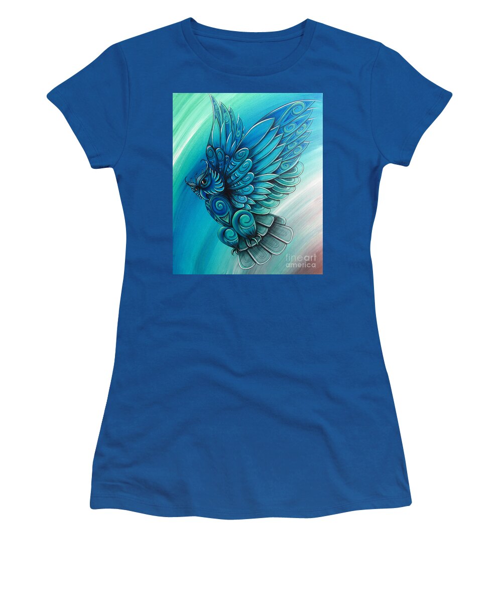 Owl Women's T-Shirt featuring the painting Owl by New Zealand Artist Reina Cottier by Reina Cottier