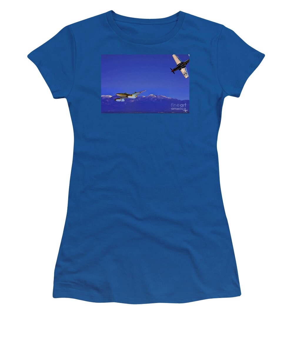 Me-262 Women's T-Shirt featuring the digital art P-51 vs Me-262 by Tommy Anderson