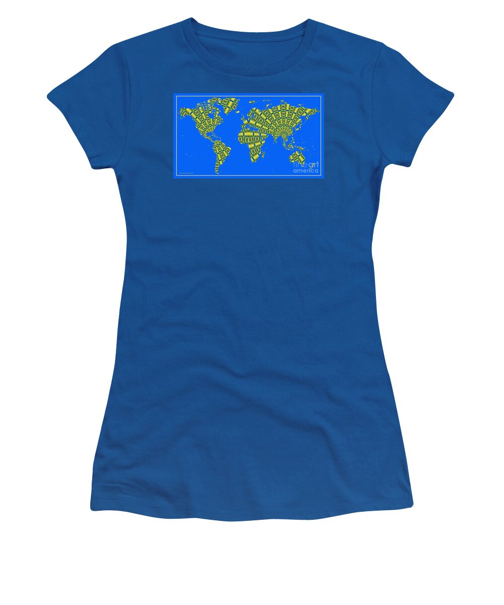 World Map Women's T-Shirt featuring the photograph Peacock Feather World Map by Rose Santuci-Sofranko