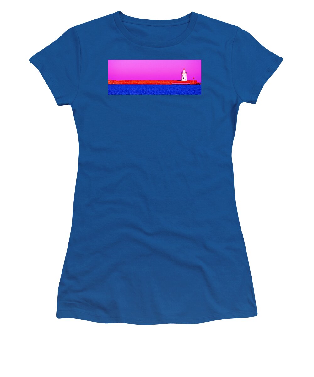 Lightrhouse Women's T-Shirt featuring the photograph Pink and Blue Light by Daniel Thompson