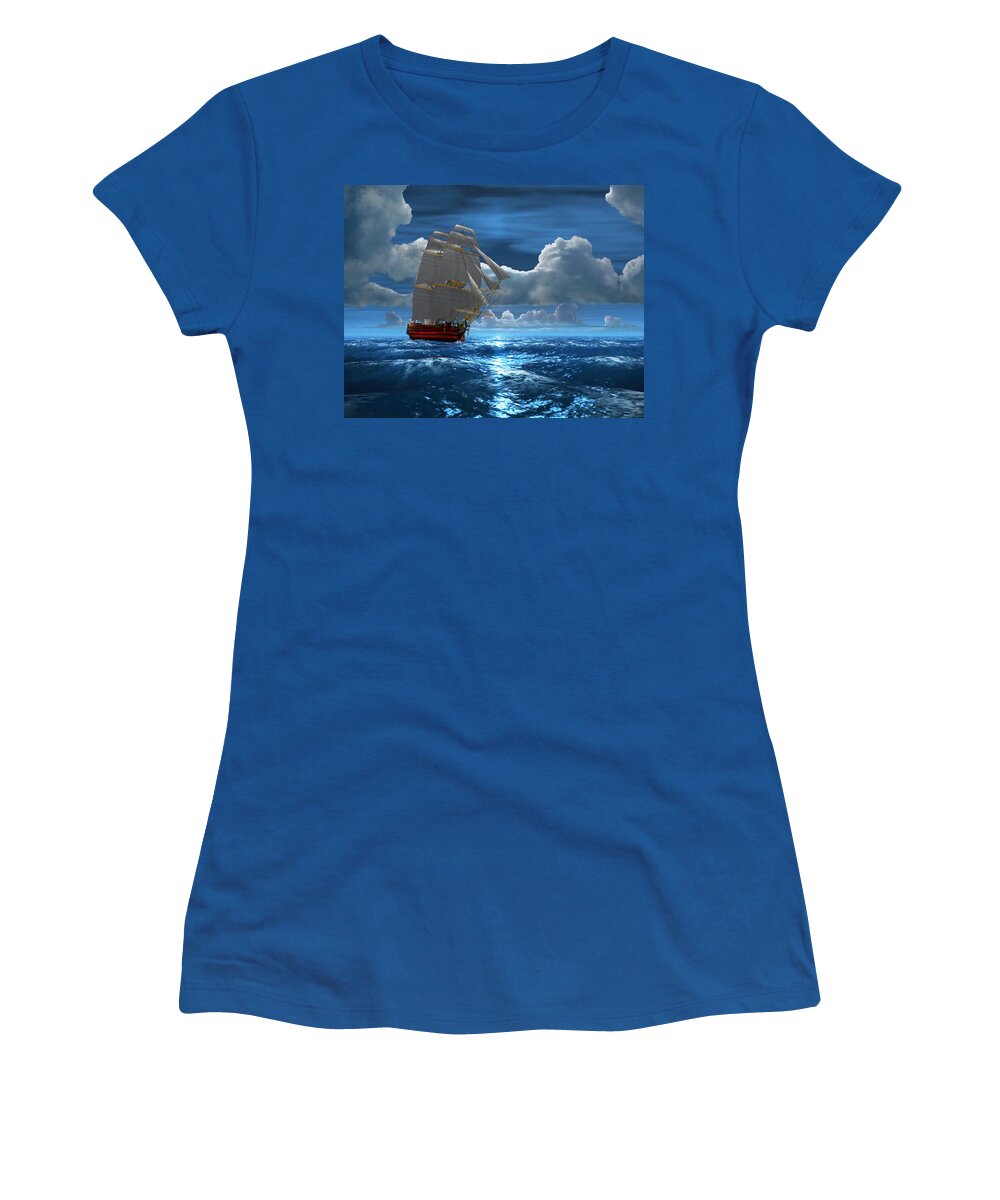 Duane Mccullough Women's T-Shirt featuring the digital art Santisima Trinida in the Moonlight by Duane McCullough