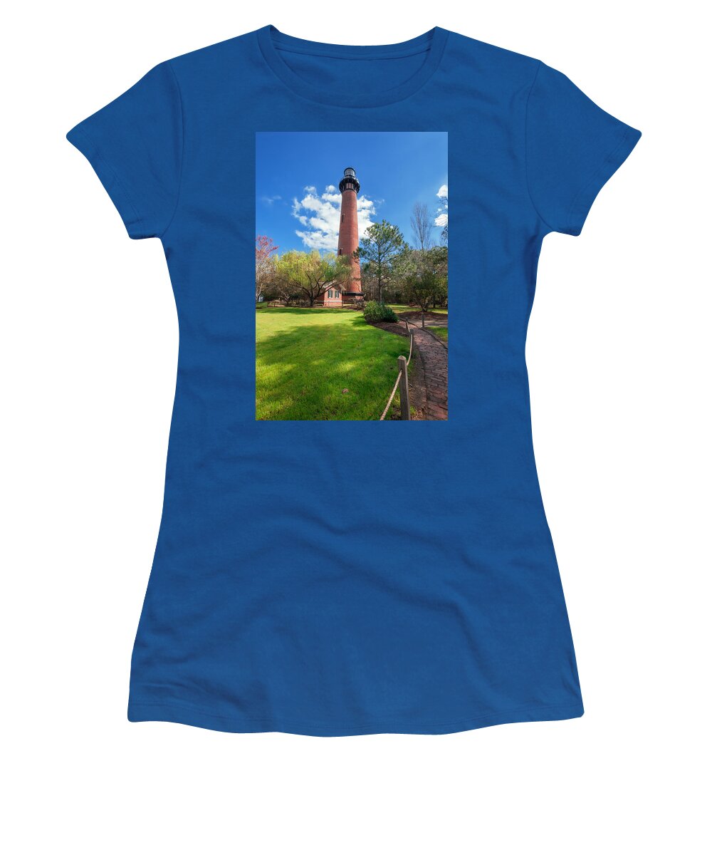 Currituck Lighthouse Women's T-Shirt featuring the photograph Springtime at Currituck Lighthouse by Mary Almond