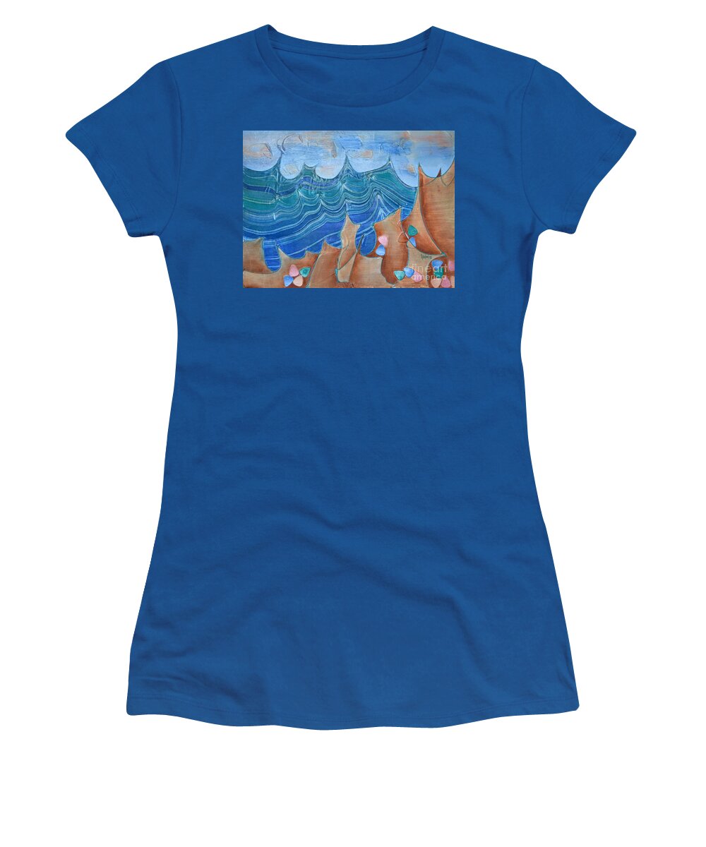 Seascape Women's T-Shirt featuring the painting Stormy Cliffs by Lynellen Nielsen