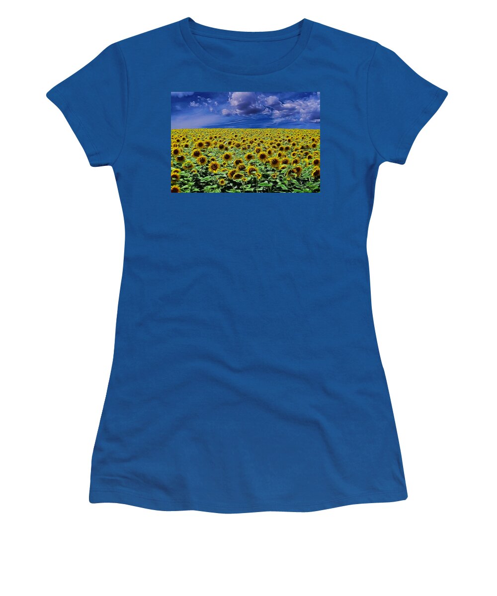 Botanicals Women's T-Shirt featuring the digital art Sunflowers Forever Digital Art by Ernest Echols