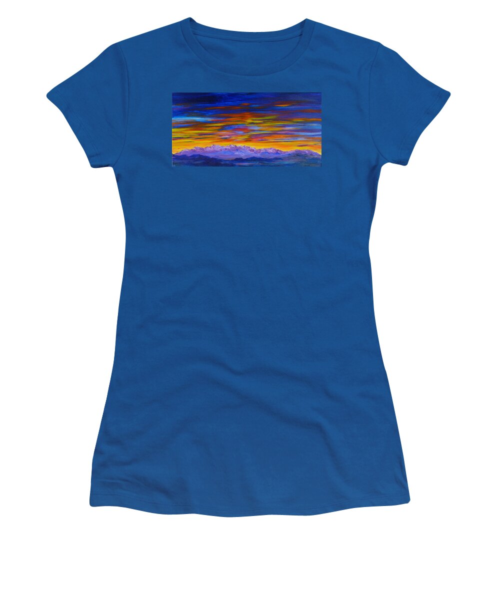 Sunset Paintings Women's T-Shirt featuring the painting Tobacco Root Mountains Sunset by Cheryl Nancy Ann Gordon