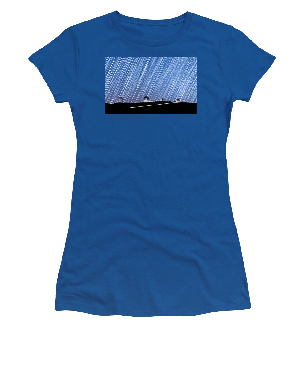 Big Island Women's T-Shirt featuring the photograph Trails of Light Above Mauna Kea Observatory by Jason Chu