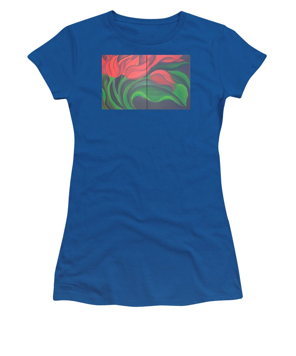 Diptych Women's T-Shirt featuring the painting Tulip Diptych by Taiche Acrylic Art