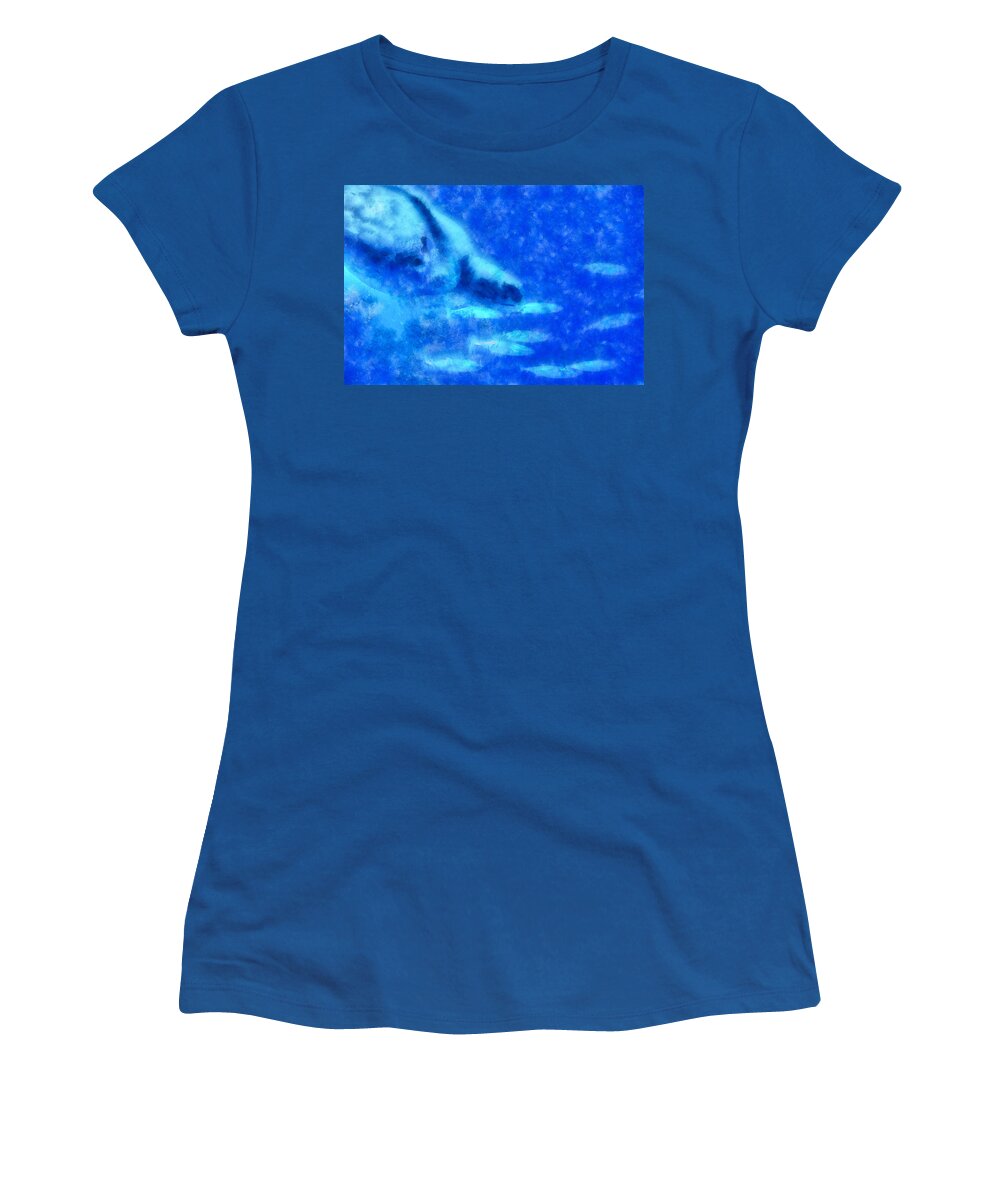 Turtle Women's T-Shirt featuring the mixed media Turtle Diving by Priya Ghose
