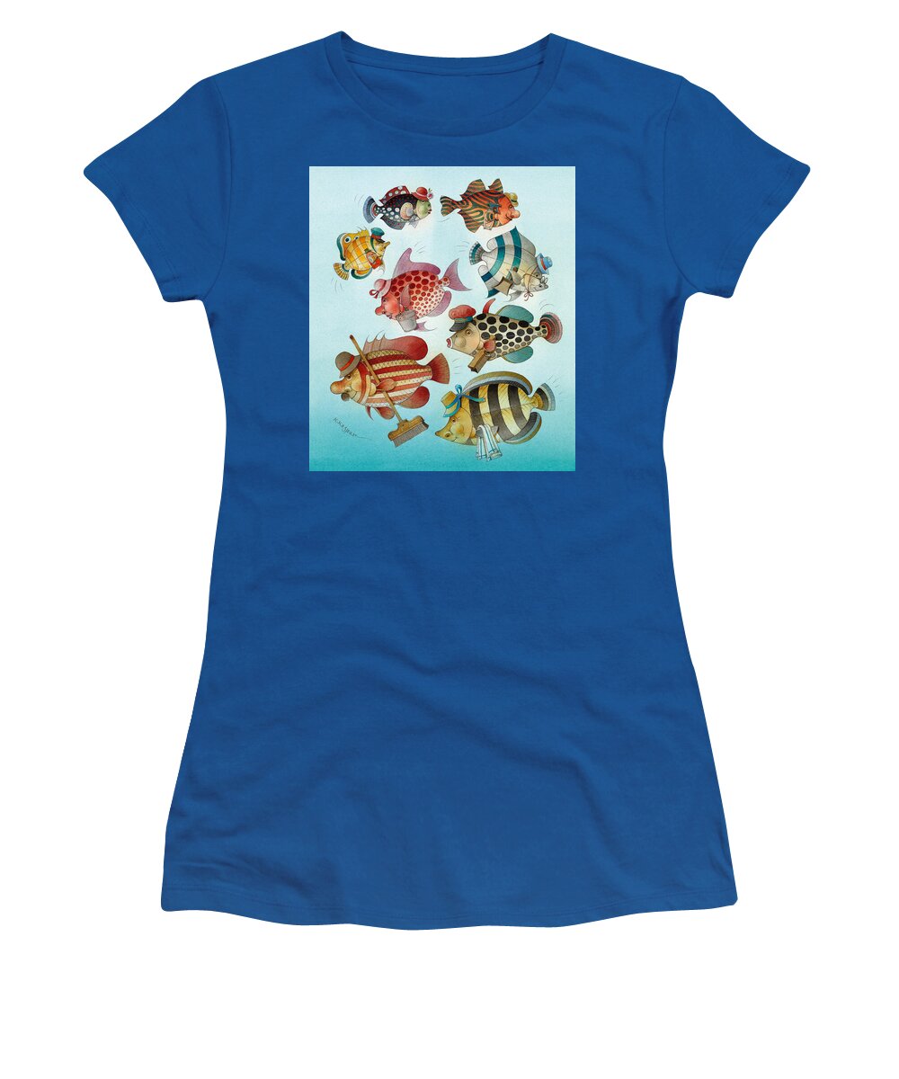 Sea Ocean Coral Fish Blue Azure Water Women's T-Shirt featuring the painting Clear ocean by Kestutis Kasparavicius
