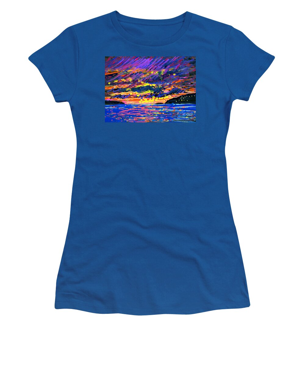 Sunset Women's T-Shirt featuring the painting Water island Sunset by Candace Lovely