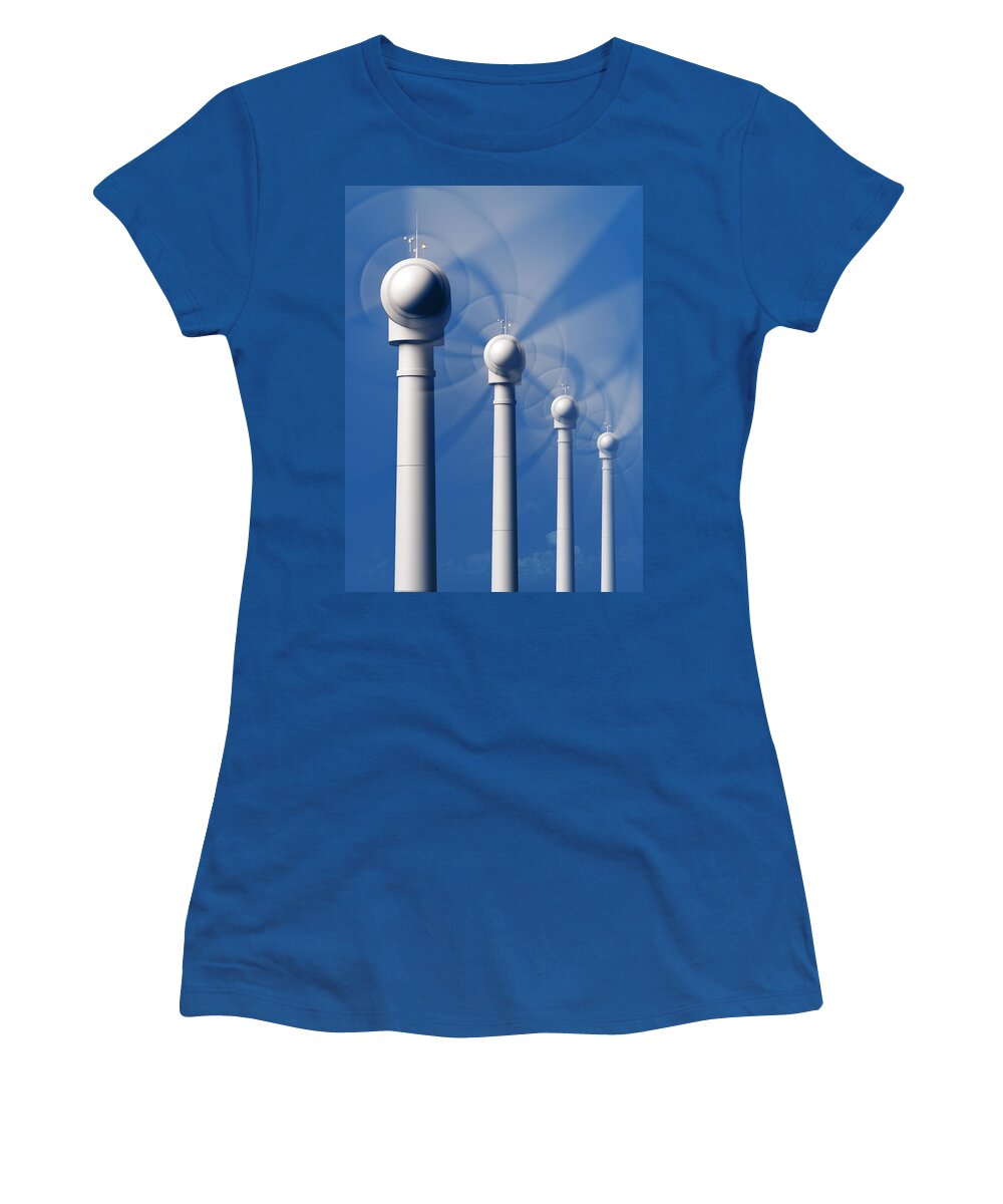 Wind Women's T-Shirt featuring the photograph Wind Turbines in motion from the front by Johan Swanepoel