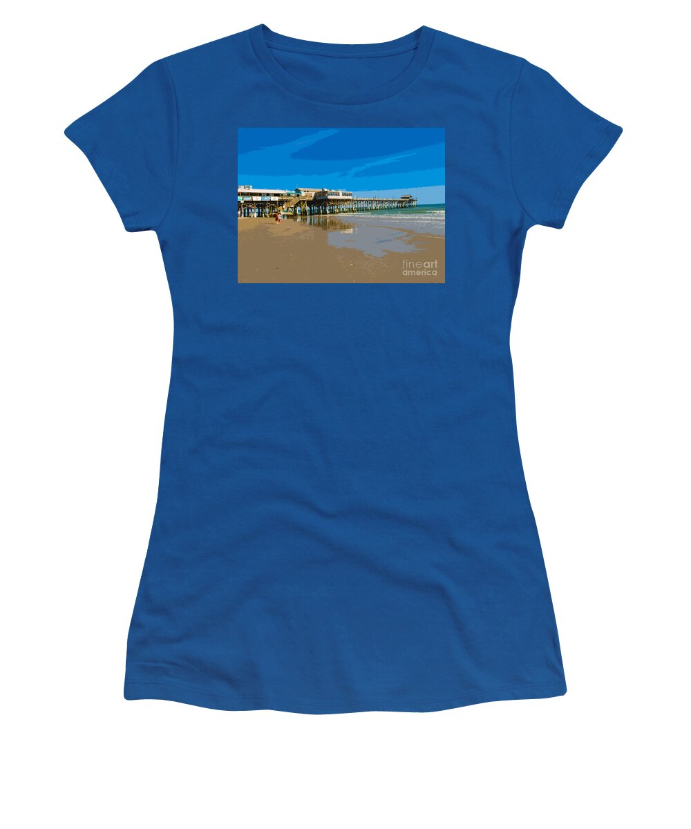 Pier Women's T-Shirt featuring the painting Cocoa Beach Pier Florida #1 by Allan Hughes