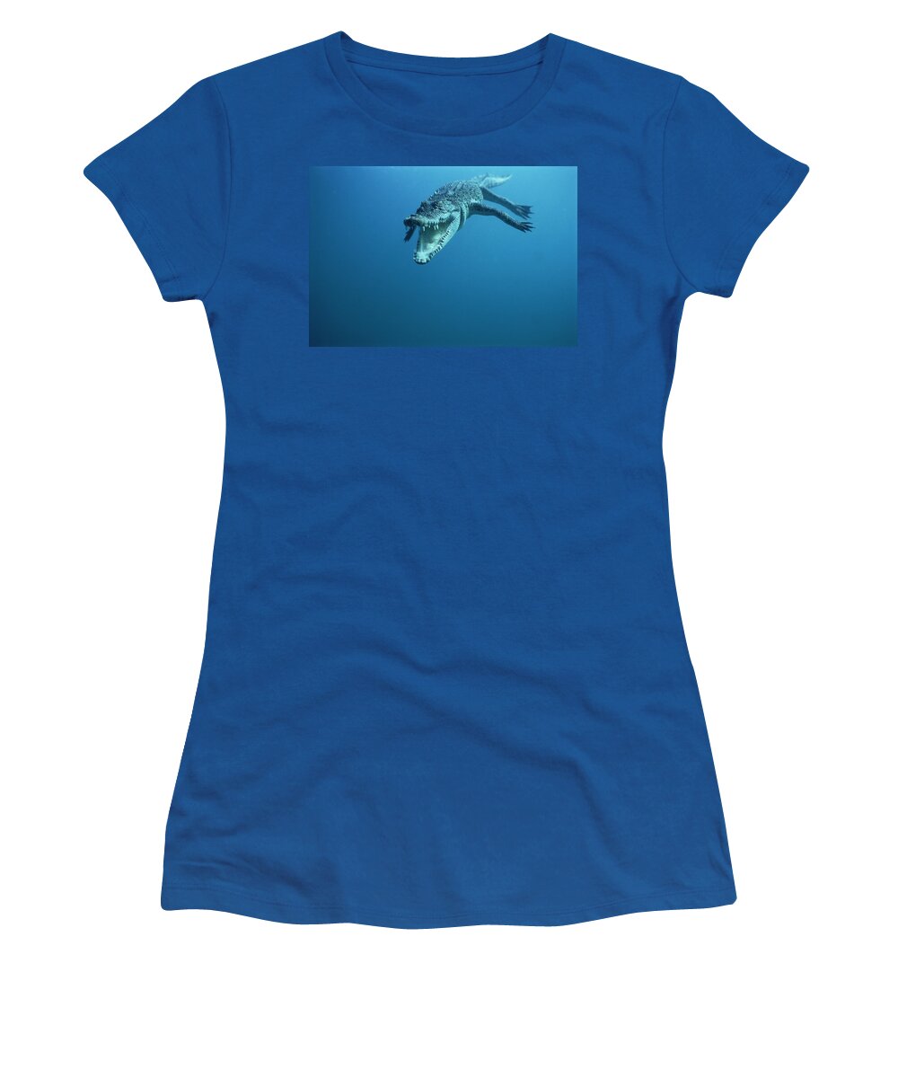 00700396 Women's T-Shirt featuring the photograph Saltwater Crocodile Crocodylus Porosus by Mike Parry