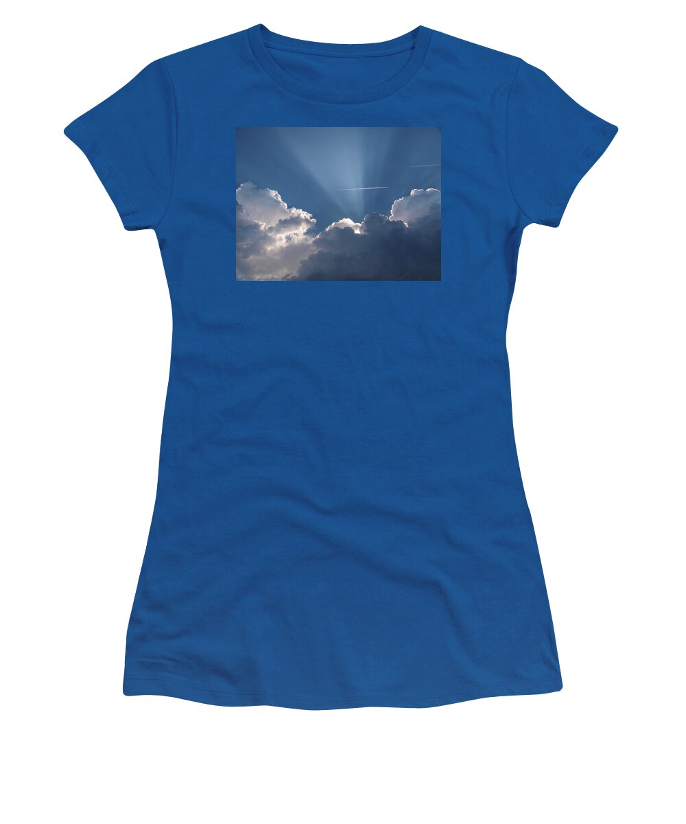 Blue Women's T-Shirt featuring the photograph Even Through the Clouds You Will Find a Ray of Sunshine by Teri Schuster