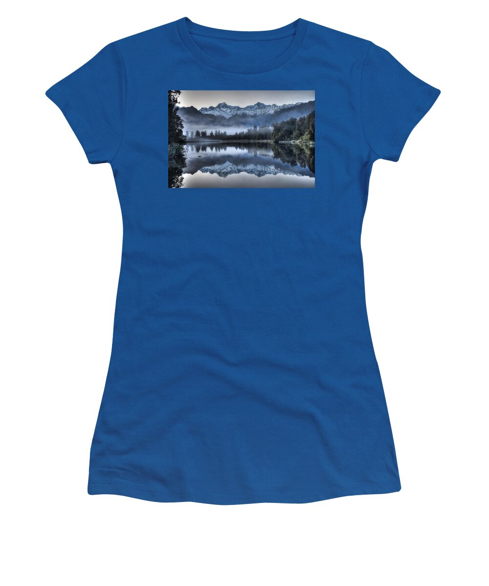 00446712 Women's T-Shirt featuring the photograph Lake Matheson In Predawn Winter Light by Colin Monteath