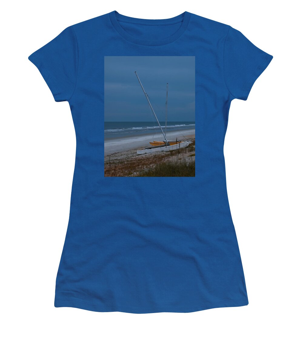 Sailboats Women's T-Shirt featuring the photograph No Sailing Today by DigiArt Diaries by Vicky B Fuller
