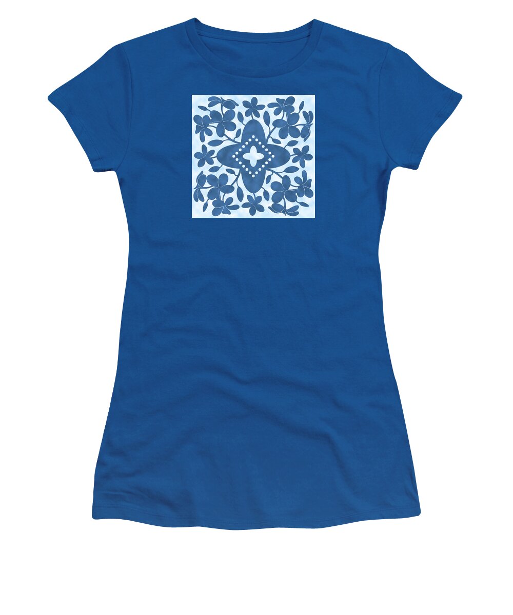 Plumeria Women's T-Shirt featuring the digital art Plumeria Hawaiian Quilt Block by Alison Stein
