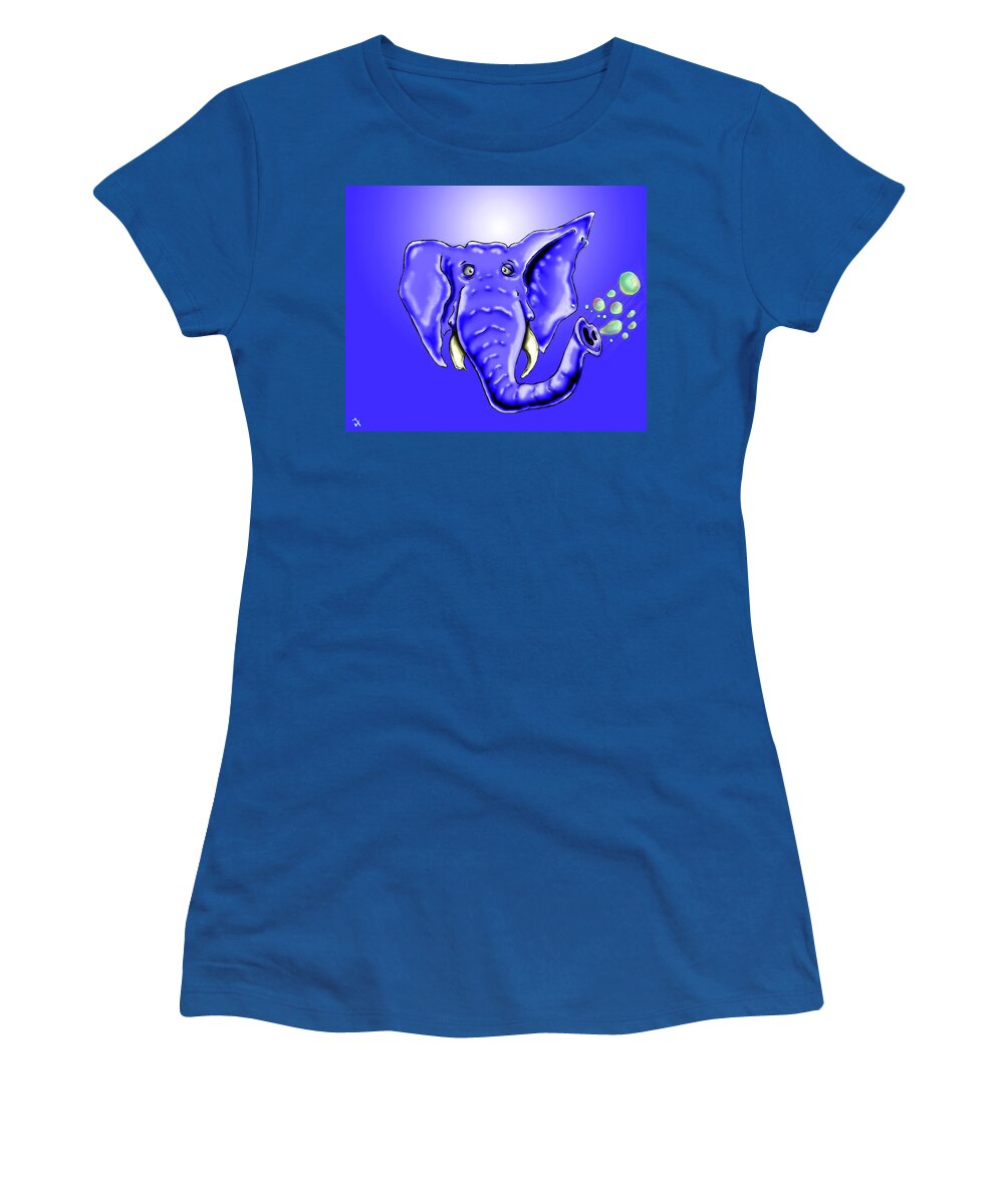 Elephant Women's T-Shirt featuring the drawing Ringo Party Animal Blue by Adam Vance