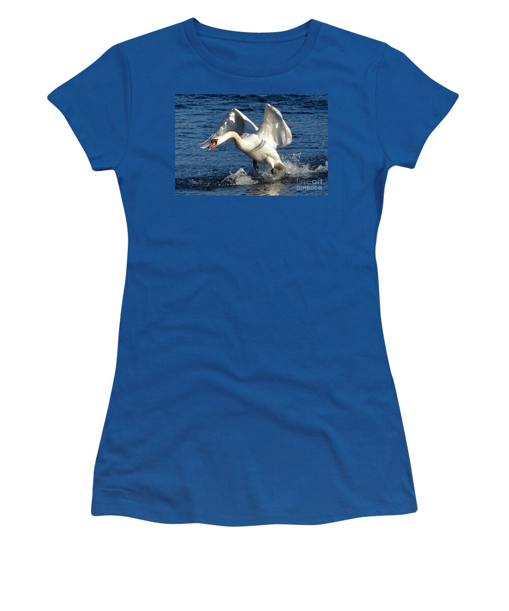 Swan Women's T-Shirt featuring the photograph Swan in action by Mats Silvan