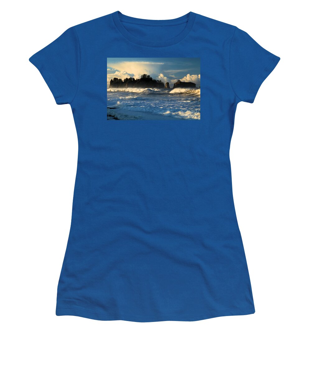 Rialto Beach Women's T-Shirt featuring the photograph Wispy Waves At Rialto Beach by Adam Jewell