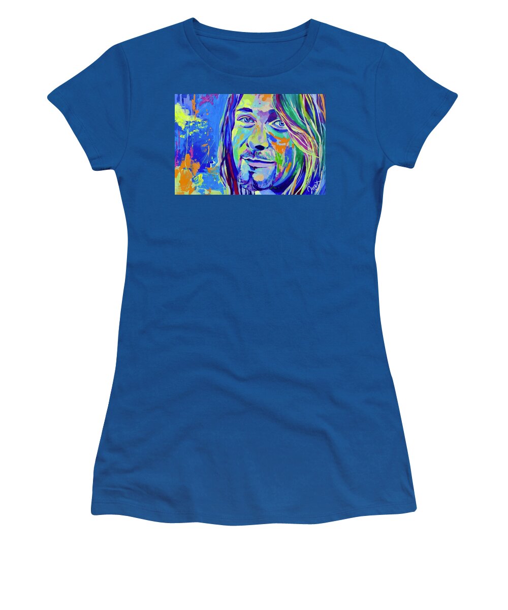  Women's T-Shirt featuring the painting Kurt Cobain #2 by Janice Westfall