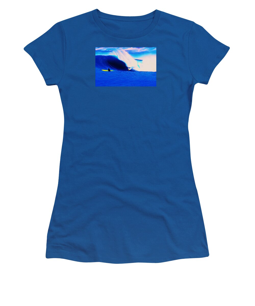 Surfing Women's T-Shirt featuring the painting Jaws 2013 by John Kaelin