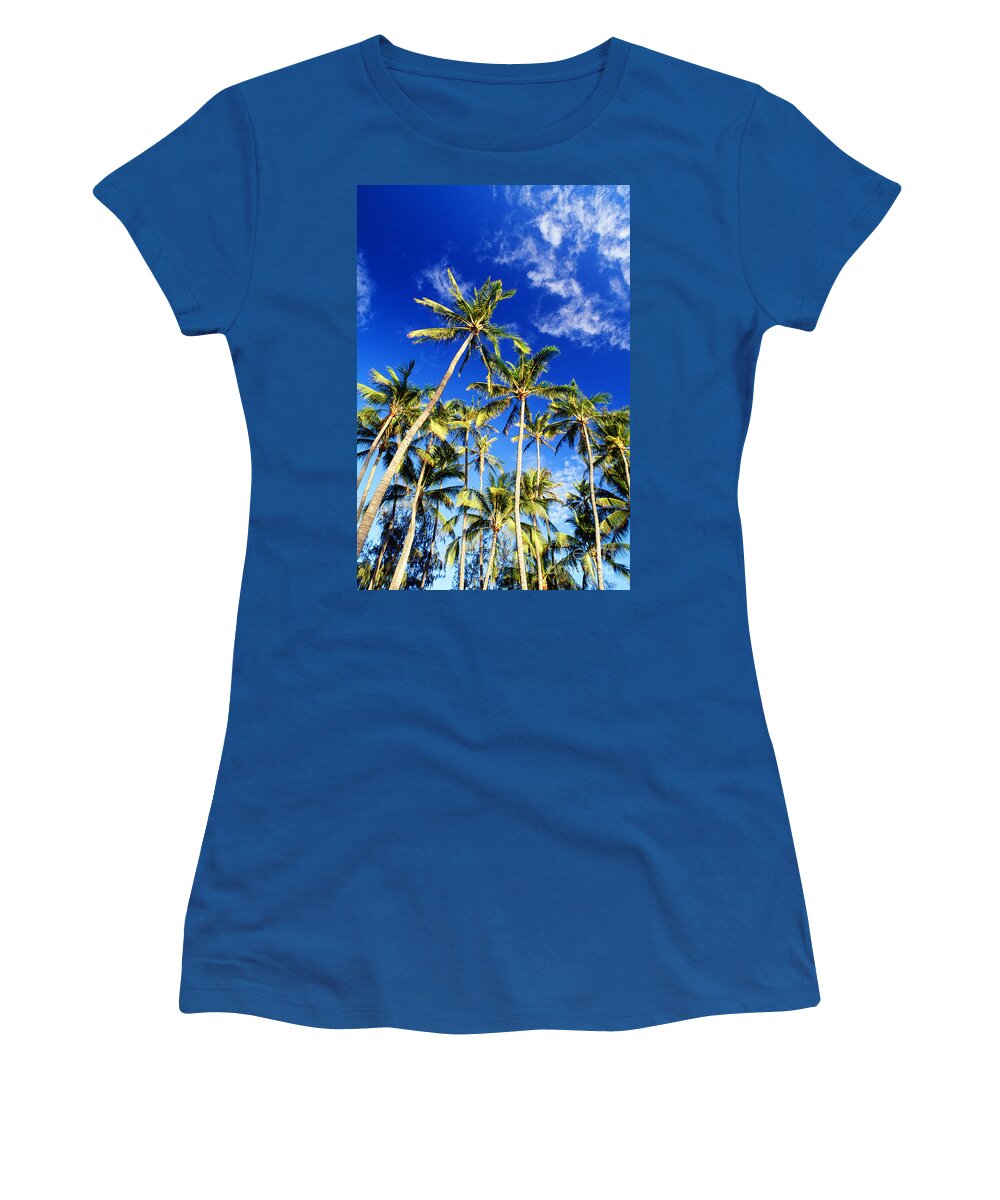 Blue Women's T-Shirt featuring the photograph Palms And Blue Sky #1 by Carl Shaneff - Printscapes