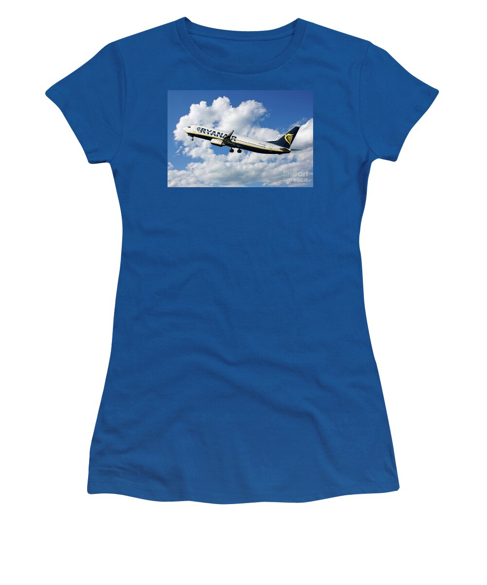 Ryanair Women's T-Shirt featuring the digital art RyanAir Boeing 737 EI-EBD by Airpower Art