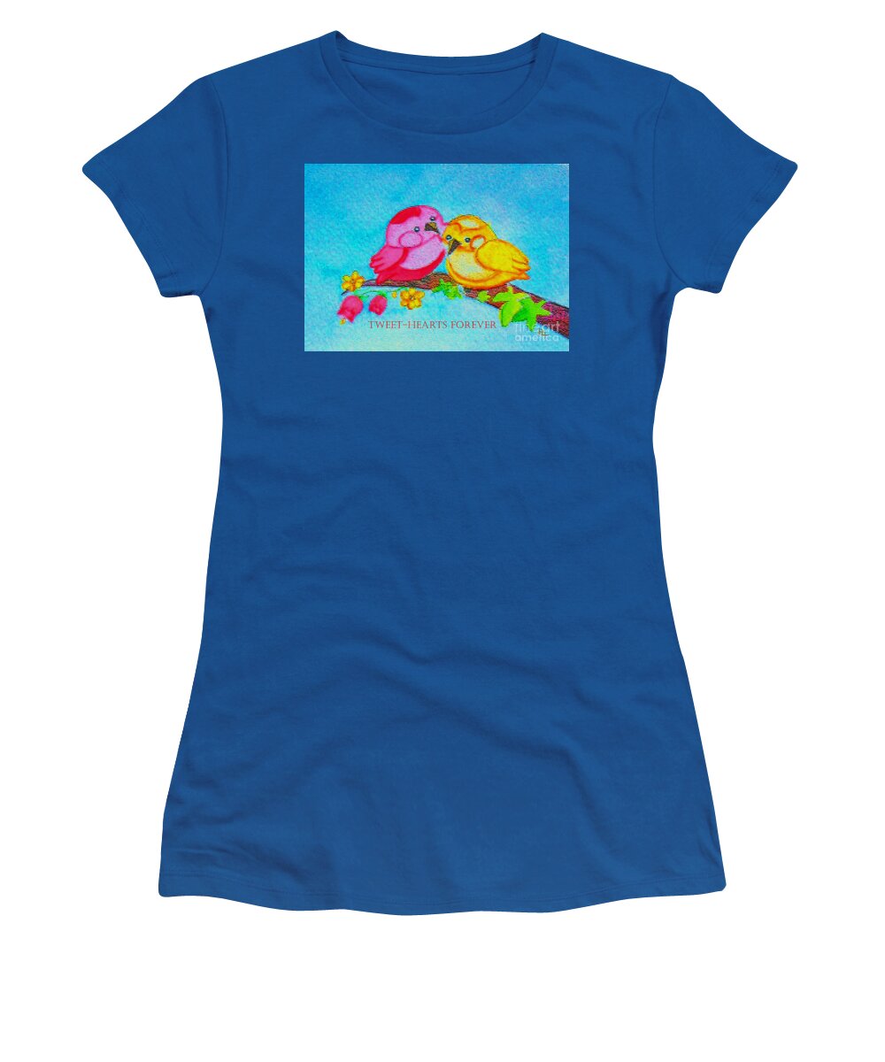 Birds Women's T-Shirt featuring the painting Tweet-hearts Forever #2 by Hazel Holland