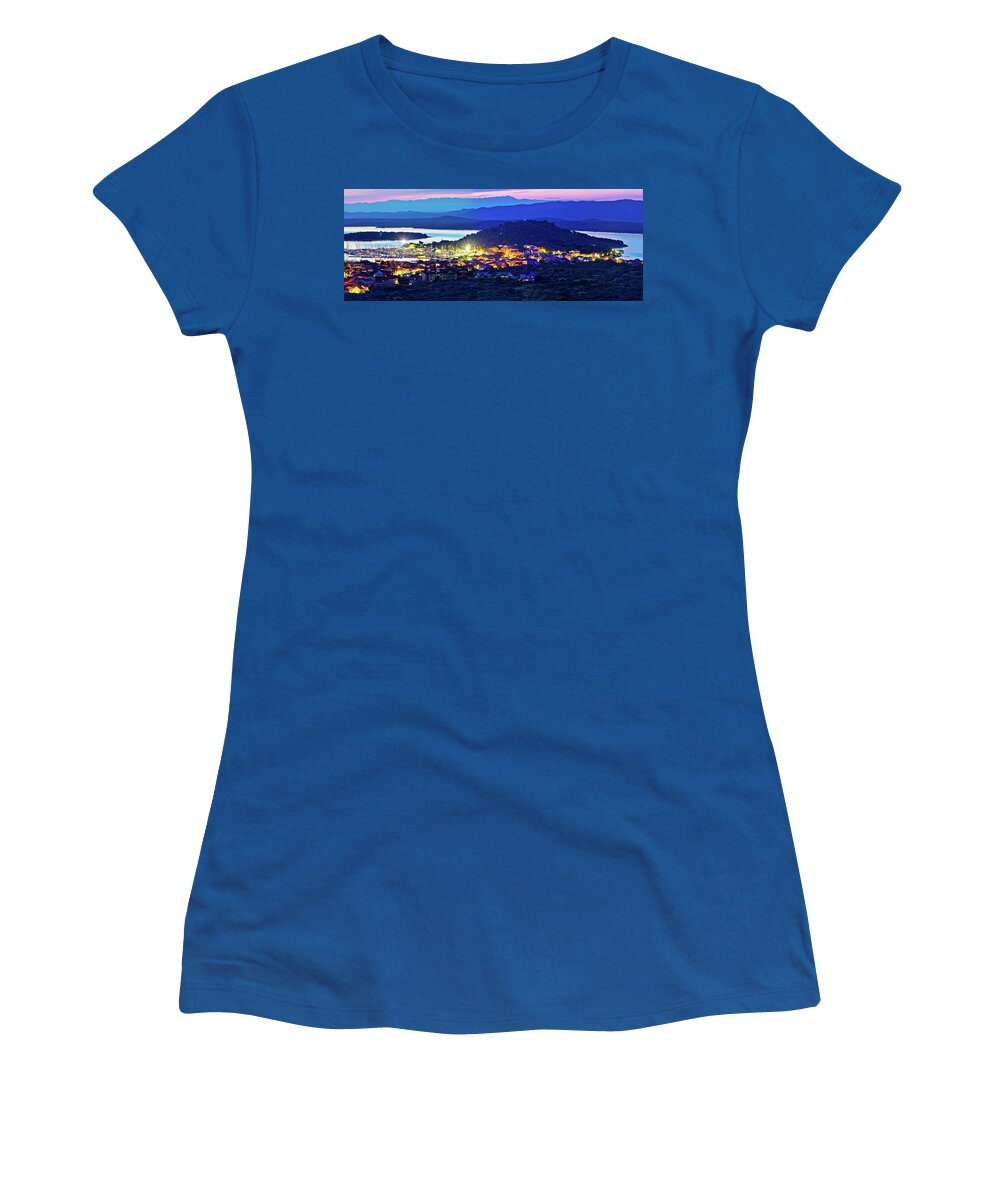 Betina Women's T-Shirt featuring the photograph Betina and Murter island evening panorama #2 by Brch Photography