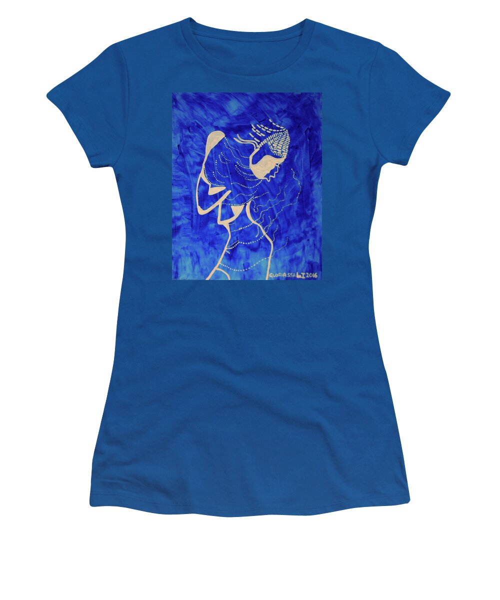 Jesus Women's T-Shirt featuring the painting Dinka in Blue - South Sudan #3 by Gloria Ssali