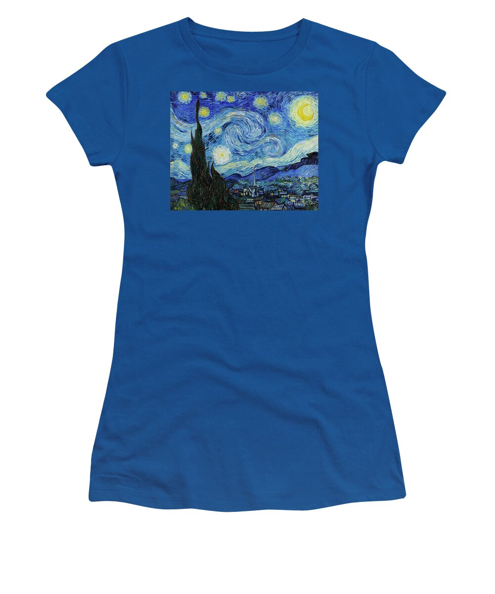 #faatoppicks Women's T-Shirt featuring the painting The Starry Night by Van Gogh by Vincent Van Gogh