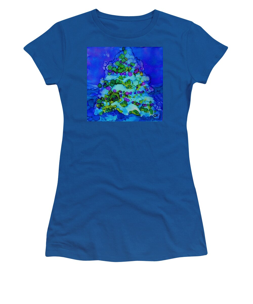 Alcohol Ink Women's T-Shirt featuring the painting Tree Lights - A 214 by Catherine Van Der Woerd