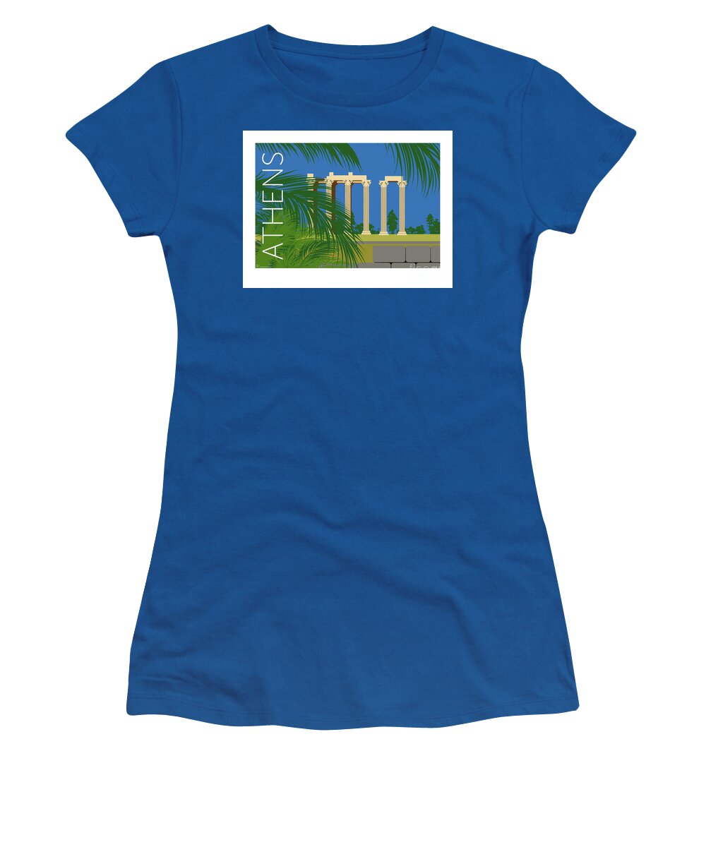 Athens Women's T-Shirt featuring the digital art ATHENS Temple of Olympian Zeus - Blue by Sam Brennan