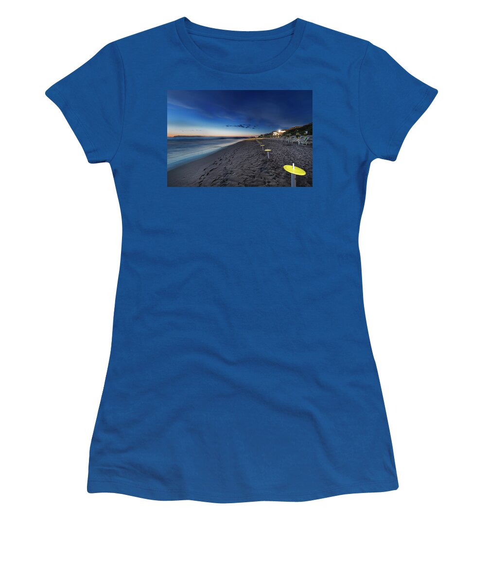 Passeggiatealevante Women's T-Shirt featuring the photograph Beach At Sunset - Spiaggia Al Tramonto I by Enrico Pelos