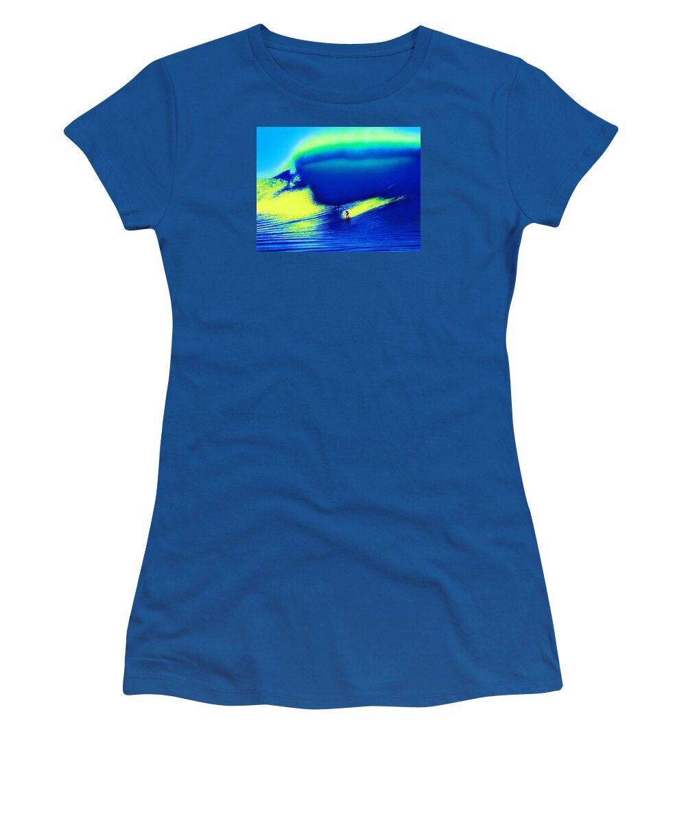 Surfing Women's T-Shirt featuring the painting Belharra France 2003 by John Kaelin
