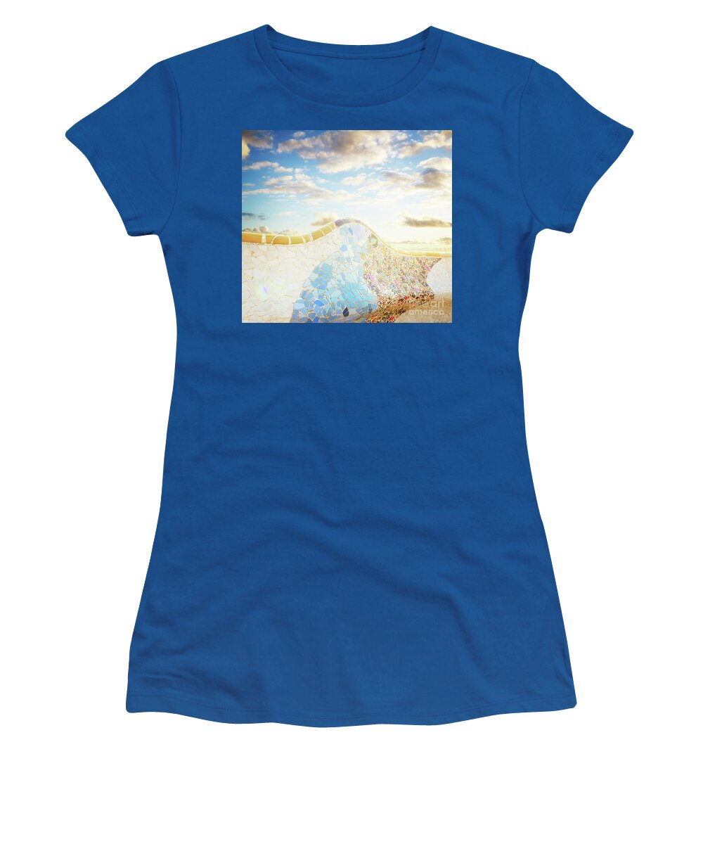 Barcelona Women's T-Shirt featuring the photograph Bench of park Guell in Barcelona by Anastasy Yarmolovich