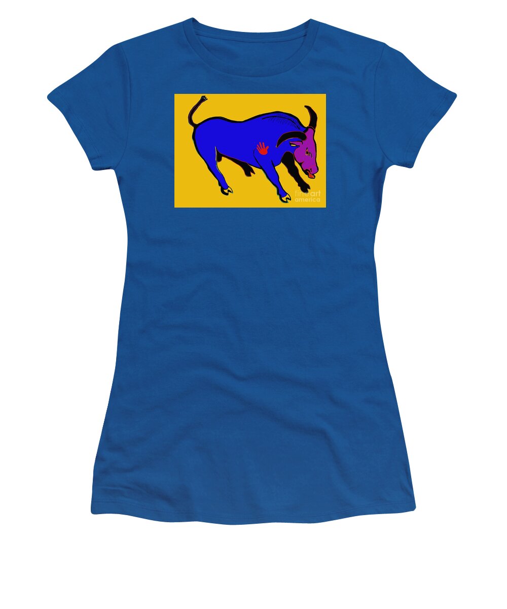  Women's T-Shirt featuring the digital art Blue Bull by Hans Magden