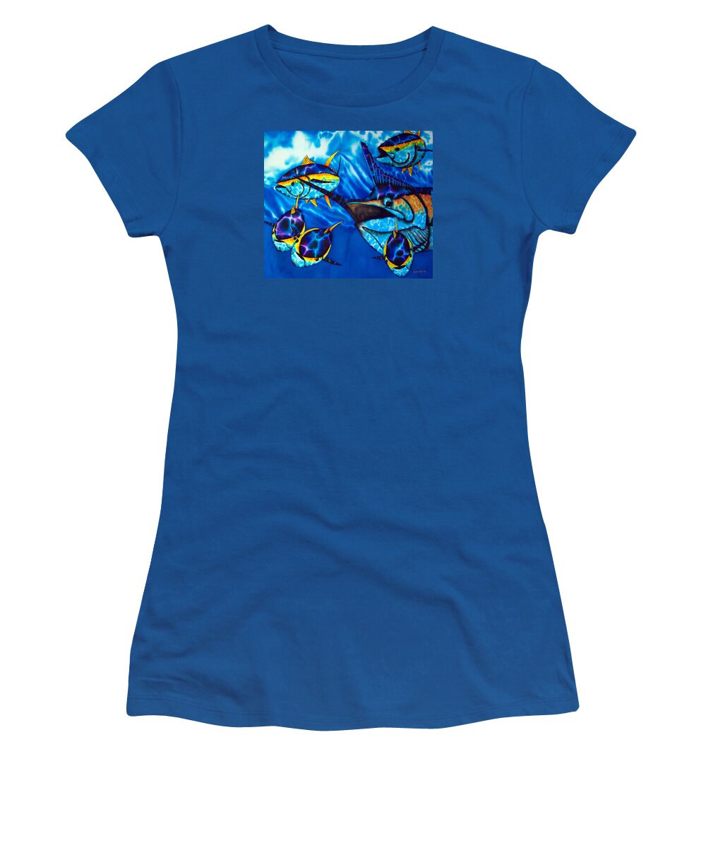  Yellowfin Tuna Women's T-Shirt featuring the photograph Blue Marlin and Yellowfin Tuna by Daniel Jean-Baptiste