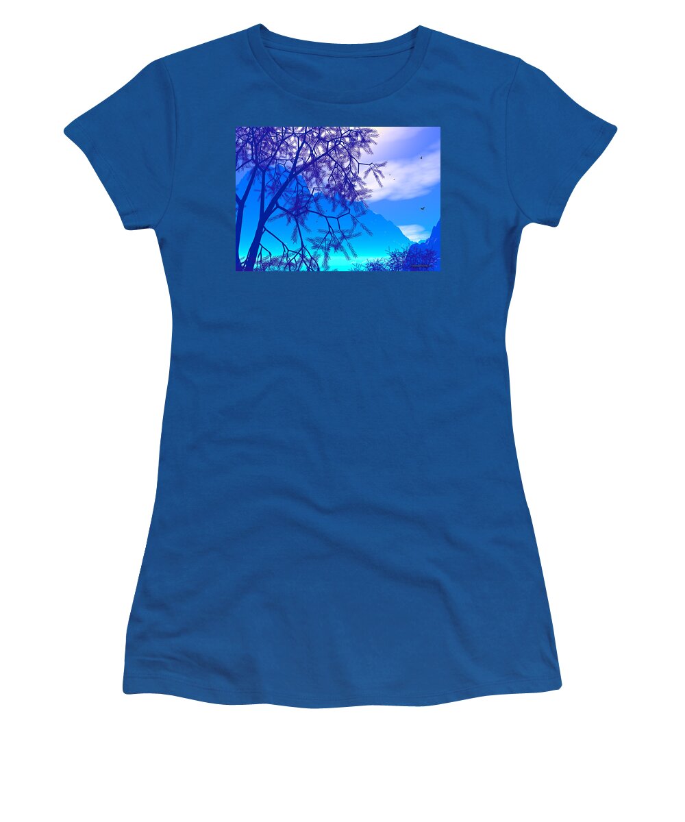 Blue Women's T-Shirt featuring the digital art Blue Morning- by Robert Orinski